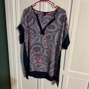 J. Crew V-Neck Paisley Tunic in Pink and Navy